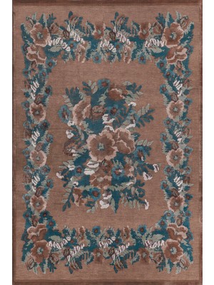 Rugs Modern karabağ Bej Yeşil  Çiçek Desenli Dekoratif Dokuma Taban Halı Mira 1266