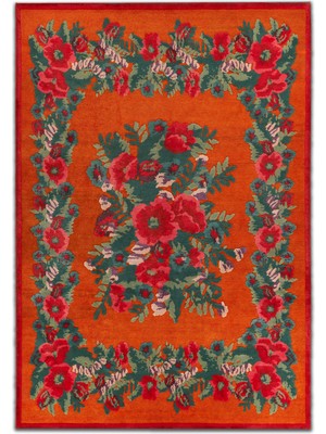 Rugs Modern mira 1215 Karabağ Kırmızı Gelincik Temalı Baskılı Dokuma Taban Halı