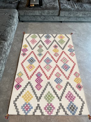 Rugs Modern mira 1175 Püsküllü Çok Renkli Bej Boho Dokuma Taban  Halı