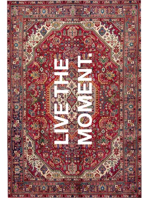 Rugs Modern Mira 1135 Live The Moment ( Anı Yaşa ) Yazılı  Kırmızı Vintage Dekoratif Dokuma Taban Halı