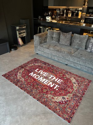 Rugs Modern Mira 1135 Live The Moment ( Anı Yaşa ) Yazılı  Kırmızı Vintage Dekoratif Dokuma Taban Halı