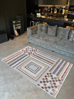 Rugs Modern mira  1091 Açık Gri Geometrik Desen ve  Dama Temalı  Dokuma Taban Halı