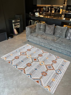 Rugs Modern mira  1092 Açık Gri Geometrik Desen Temalı Çok Renkli  Dokuma Taban Halı