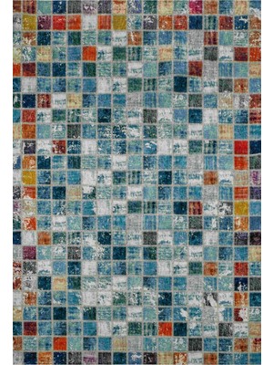 Rugs Modern mira 1056 Mozaik Desen Patchwork Tema Mavi  Tasarım Dokuma Taban Halı