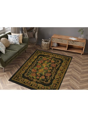 Rugs Modern mira 945  Karabağ Vintage Görünüm Siyah Saçaklı Dokuma Taban Halı