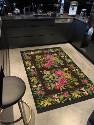 Rugs Modern mira 946  Karabağ Vintage Görünüm Siyah Saçaklı Dokuma Taban Halı