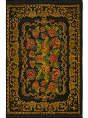 Rugs Modern mira 945  Karabağ Vintage Görünüm Siyah Saçaklı Dokuma Taban Halı