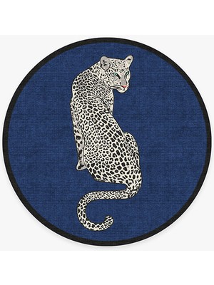 Rugs Modern Mira 1156 Yuvarlak Lacivert Leopar Ja Dokuma Taban Tasarım Halı