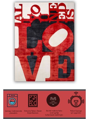 Rugs Modern mira 1238  All You Need Is Love Red Yazılı Dokuma Taban Halı