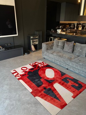 Rugs Modern mira 1238  All You Need Is Love Red Yazılı Dokuma Taban Halı