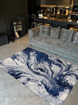 Rugs Modern mira 1165 Lacivert Gri Ebruli Temalı Soyut  Dekoratif  Dokuma Taban  Halı