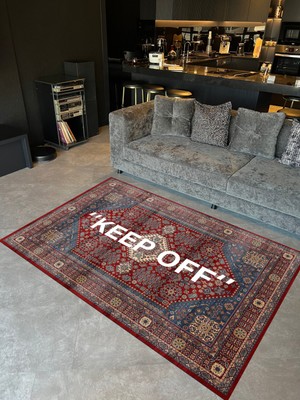 Rugs Modern mira 1134 Kırmızı Vintage Iran Halısı Temalı Keep Off Yazılı Dokuma Taban Halı