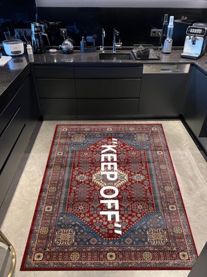 Rugs Modern mira 1134 Kırmızı Vintage Iran Halısı Temalı Keep Off Yazılı Dokuma Taban Halı