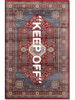 Rugs Modern mira 1134 Kırmızı Vintage Iran Halısı Temalı Keep Off Yazılı Dokuma Taban Halı