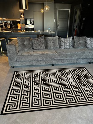 Rugs Modern mira 1115 Siyah Bej Geometrik Dokuma Taban Halı