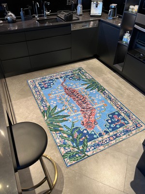 Rugs Modern mira 1112 Mavi Leopar Etnik ve Botanik Temalı Dokuma Taban Halı