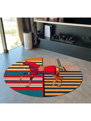 Rugs Modern Mira 894 Oval At ve Binicilik Temalı Dokuma Taban Halı