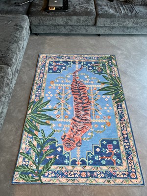 Rugs Modern mira 1112 Mavi Leopar Etnik ve Botanik Temalı Dokuma Taban Halı