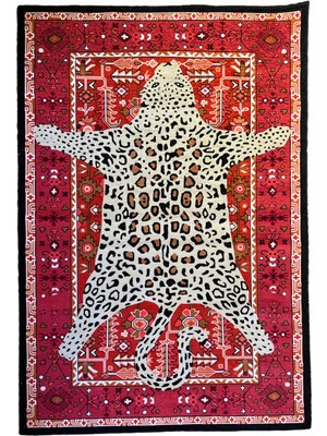 Rugs Modern Mira 889 Kırmızı Vintage Görünüm Leopar Halı