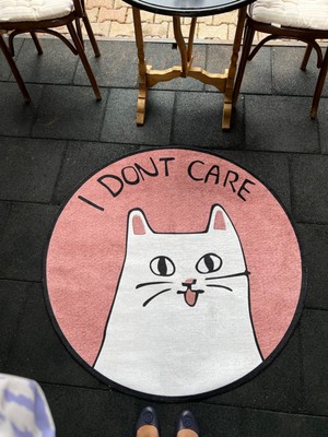 Rugs Modern Mira 1067 I Don't Care Yazılı Kedi Figürlü Yuvarlak Dokuma Taban Halı