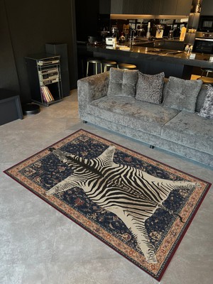 Rugs Modern mira  1055 Lacivert  Vintage Tema Zebra Desenli Tasarım Dokuma Taban Halı