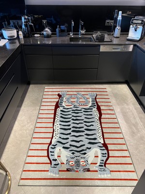 Rugs Modern mira 1022 Bej Çizgili Kaplan  Temalı Modern Dokuma Taban Tasarım Halı