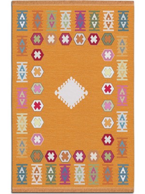 Rugs Modern mira 942 Turuncu Etnik Desenli Saçaklı Dokuma Taban Halı