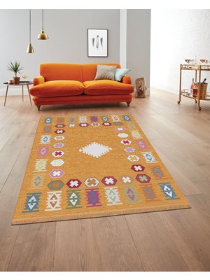 Rugs Modern mira 942 Turuncu Etnik Desenli Saçaklı Dokuma Taban Halı