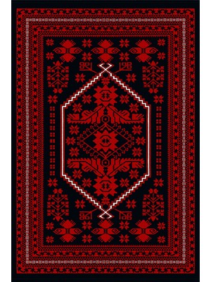 Rugs Modern Mira Pasha 2018 Vintage Görünüm Siyah Kırmızı Saçaklı Halı