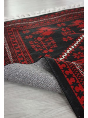 Rugs Modern Mira Pasha 2018 Vintage Görünüm Siyah Kırmızı Saçaklı Halı