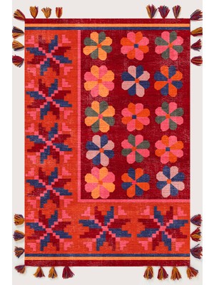 Rugs Modern Mira 567 Etnik Çiçek Temalı Saçaklı Etnik Dokuma Taban Kilim