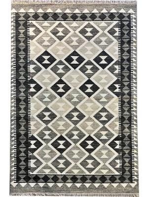 Rugs Modern Cotton 564 Etnik Eskitme Desenli Füme Beyaz Dokuma Taban Kilim