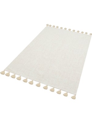 Rugs Modern Moroccan 9009 Ekru Hasır Görünüm Ekru Püsküllü Modern Kilim