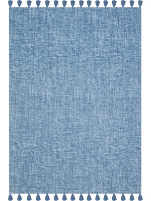 Rugs Modern Moroccan 9007 Mavi Renkli Hasır Görünüm Mavi Püsküllü Modern Kilim