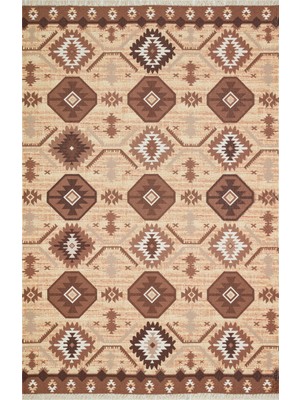 Rugs Modern Moroccan 519 Etnik Desenli Boho Stil Jüt Görünüm Saçaklı Kilim