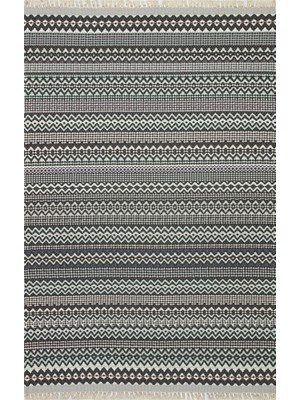 Rugs Modern Cotton 3209 Alr Siyah Beyaz Etnik  Saçaklı Kilim