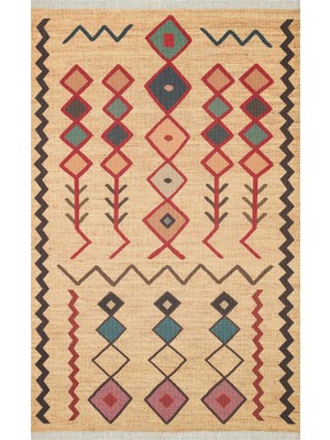 Rugs Modern Moroccan 535 Etnik Desenli Boho Stil Jüt Görünüm Saçaklı Kilim