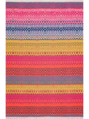 Rugs Modern Cotton 547 Canlı Çok Renkli Fuşya Turuncu Dokuma Taban Kilim