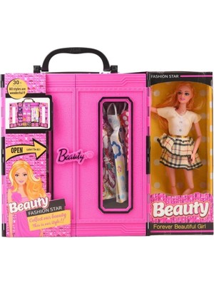 Furkan Oyuncak Sonsuz Hareket Bebekli Barbie Gardrobu, Çantalı Giysi Dolabı