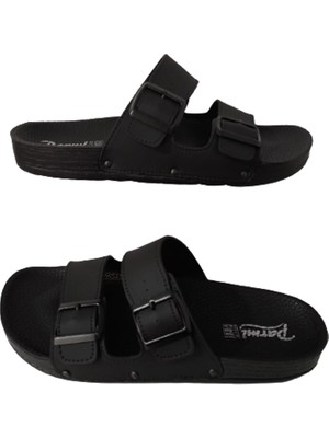 Parmi Erkek Siyah Günlük Deniz Plaj Ortopedik Hafif Çift Tokalı Terlik Büyük Beden