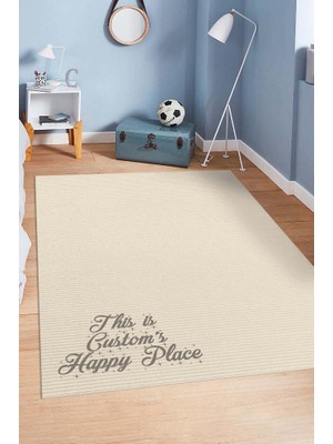 Homshtag Onun Mutlu Yeri Kişiye Özel Kişiselleştirilebilir Dokuma Tabanlı Yıkanabilir  Ev Halısı