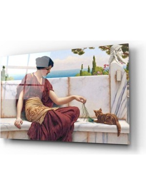 Eliza Home  Kadın ve Kedi Cam Tablo