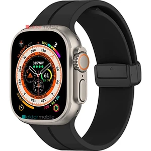 Apple Watch Ultra 49 mm Uyumlu Silikon Kordon Magnetik D Tokalı Spor Kayış Mıknatıslı Toka