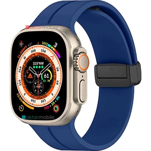 Apple Watch Ultra 49 mm Uyumlu Silikon Kordon Magnetik D Tokalı Spor Kayış Mıknatıslı Toka