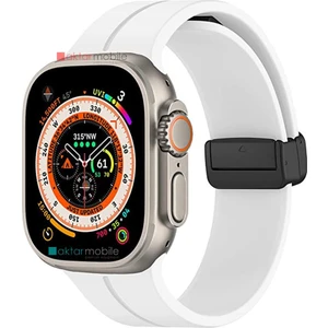 Apple Watch Ultra 49 mm Uyumlu Silikon Kordon Magnetik D Tokalı Spor Kayış Mıknatıslı Toka