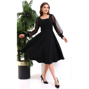 Siyah Simli Yovarlak Yaka Elbise F119