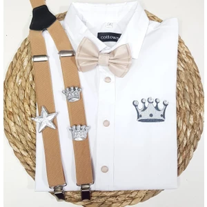 Cool Bebe  Gümüş Kral Taclıaskı Papyon Gömlek