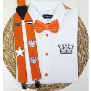 Cool Bebe  Gümüş Kral Taclıaskı Papyon Gömlek