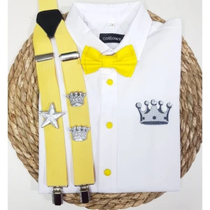 Cool Bebe  Gümüş Kral Taclıaskı Papyon Gömlek