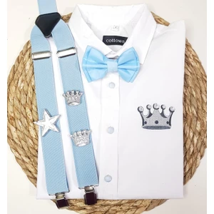 Cool Bebe  Gümüş Kral Taclıaskı Papyon Gömlek